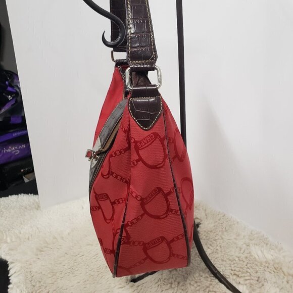 Chaps Red Bit &Bridle Equestrian Croc Embossed Shoulder Bag - Picture 6 of 13